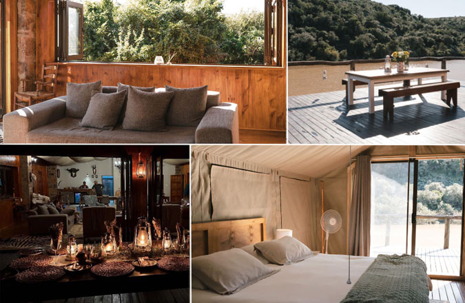 Completed renovations inside the safari lodge and deck overlooking the African bush